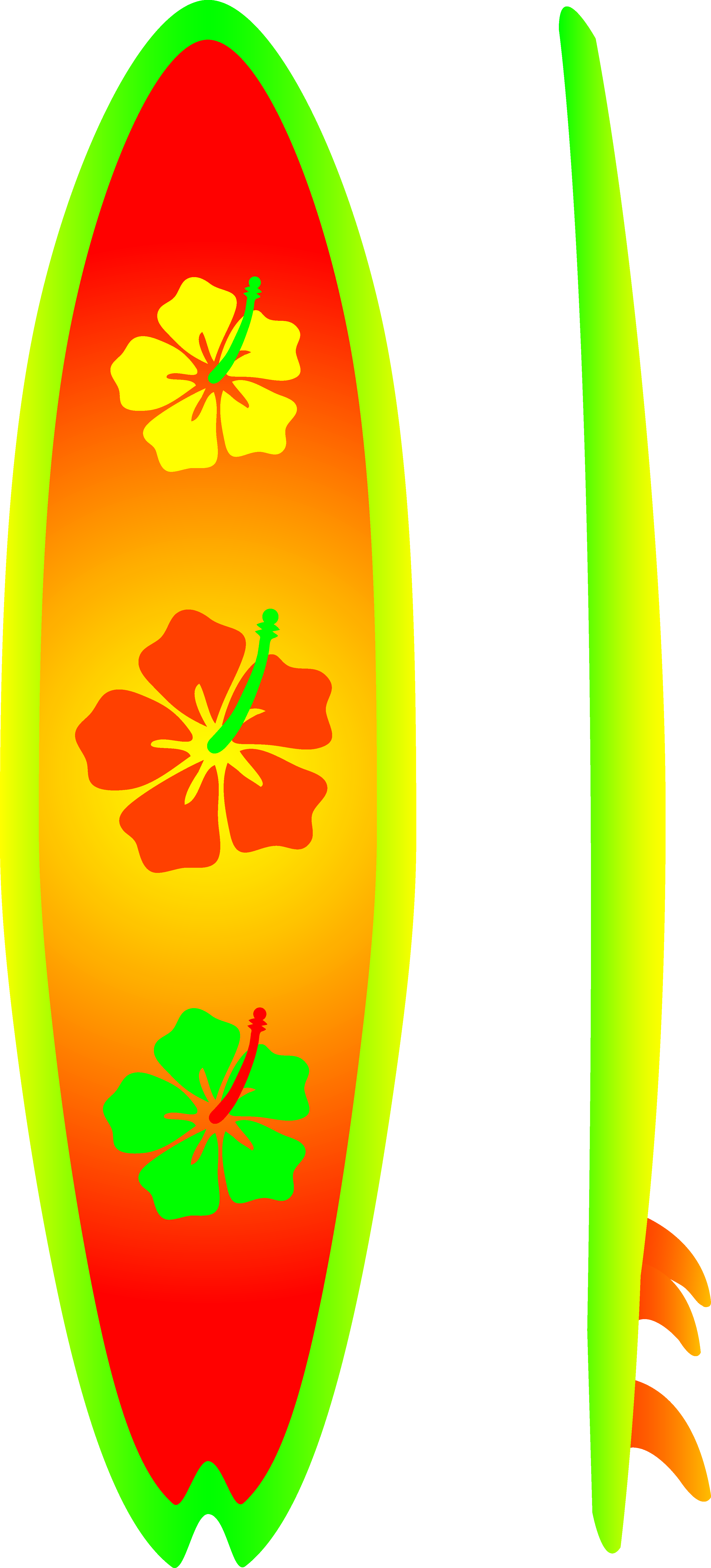Neon Surfboard With Hibiscus Design Free Clip Art - Surf Board Clip Art (3192x7038)