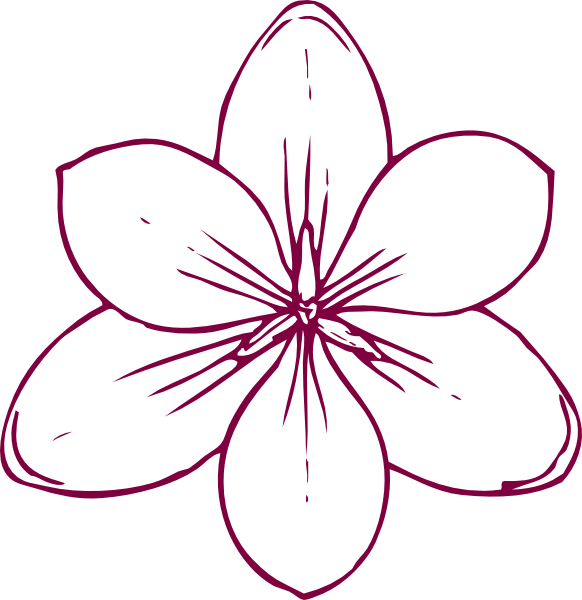 Hibiscus-burgundy Clip Art At Clker - Coloring Pages Of Flowers (582x600)