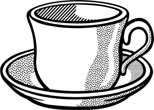 Vector Drawing Of Wavy Tea Cup On Saucer Public Domain - Cup Line Art (500x357)
