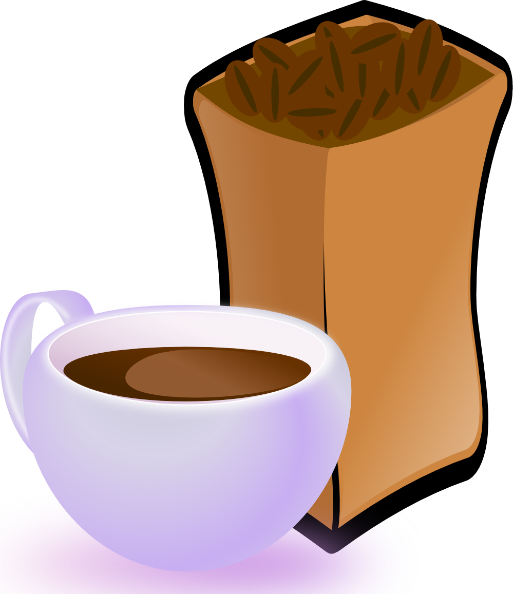 Free Cup Of Coffee With Sack Of Coffee Beans - Coffee Beans Clip Art (999x1157)