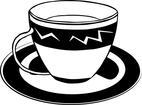 Tea Cup Saucer Black And White Teacup Tea - Tea Cup Clip Art (640x480)