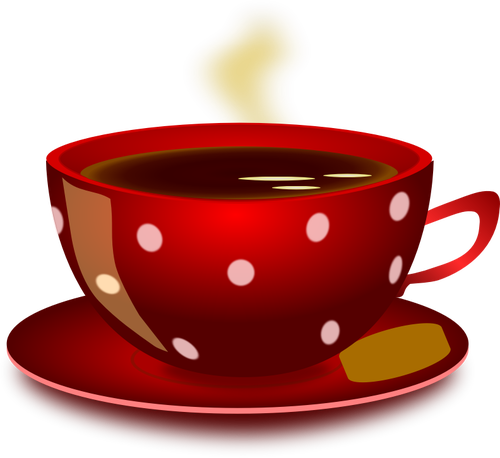 Red Spotty Tea Cup With Saucer And Cookie Vector Clip - Buenos Dias Jueves Gif (500x458)