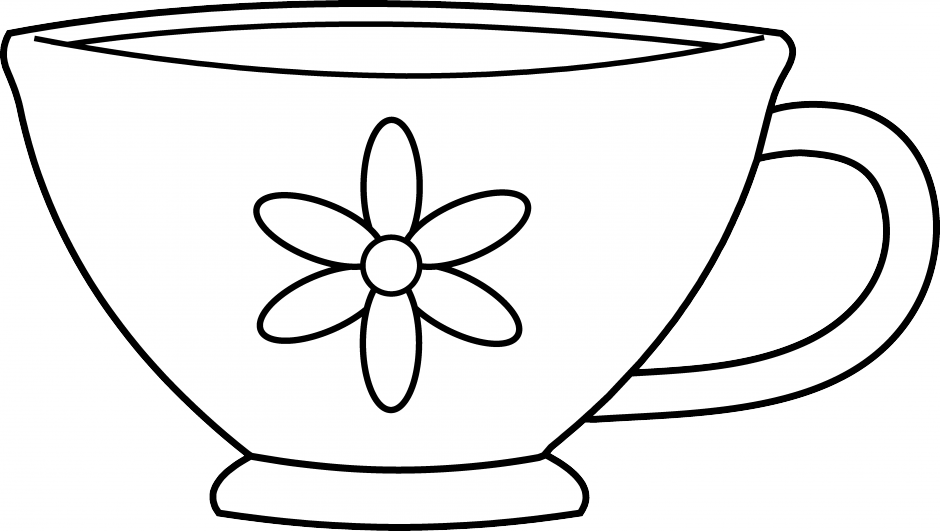 Free Tea Party Clip Art - Tea Cup Coloring Page (940x531)