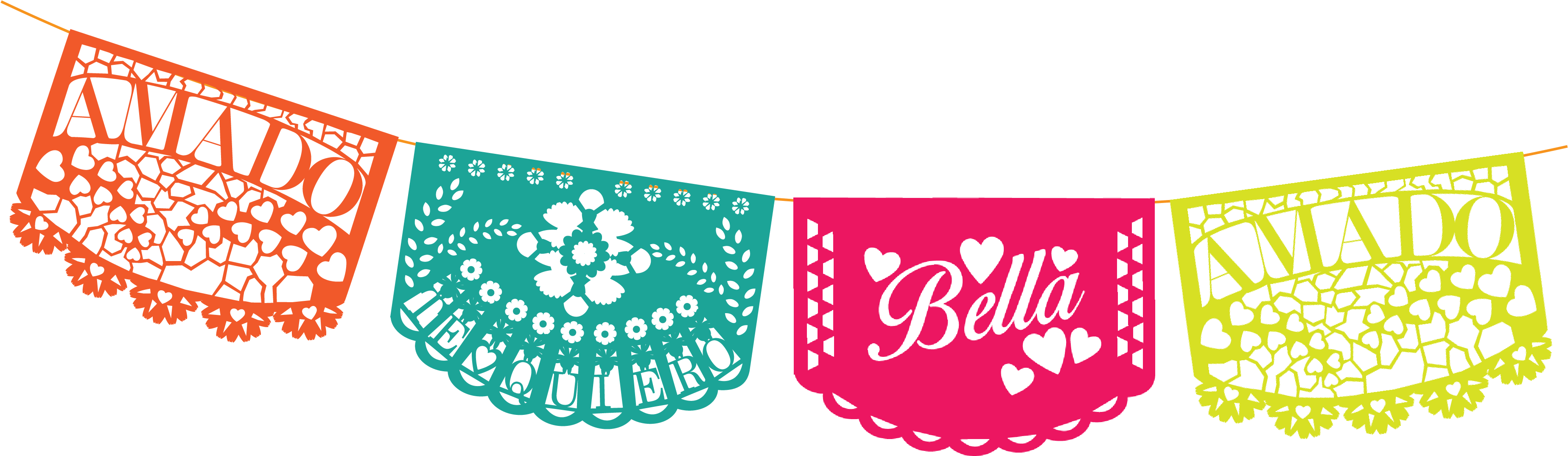 Mexican Cuisine Paper Banner Papel Picado Clip Art - Mexican Banner Clipart Transparent (3745x1114)