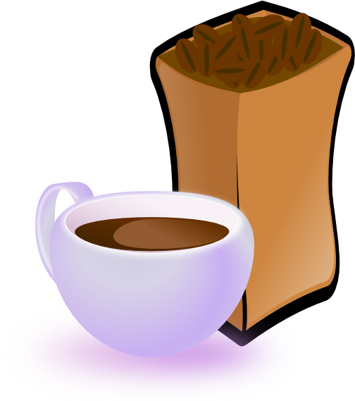 Cup Of Coffee With Sack Of Coffee Beans Clipart - Coffee Beans Clip Art (512x718)