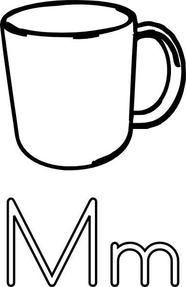 M Is For Mug Clip Art At Clker - Mug Black And White Clipart (384x592)