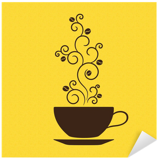 Cup Of Coffee With Floral Ornamental Steam Over Burlap - Coffee Cup (400x400)