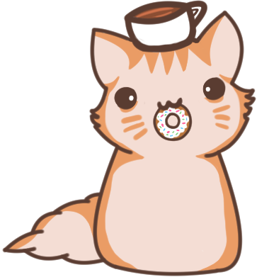 Donut The Coffee Cat - Cartoon (363x391)