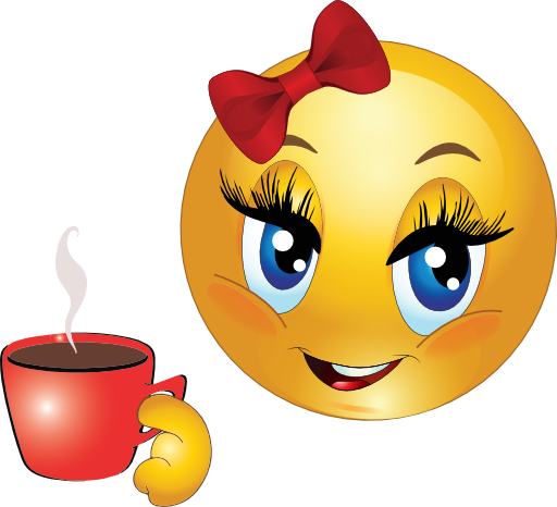 Girl Drink Tea Smiley Emoticon Clipart - Smiley Face Drinking Coffee (512x466)