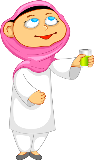 Clipart Elinde Bardak Tutan Başörtülü Kız Çocuğu - Cartoon (450x600)