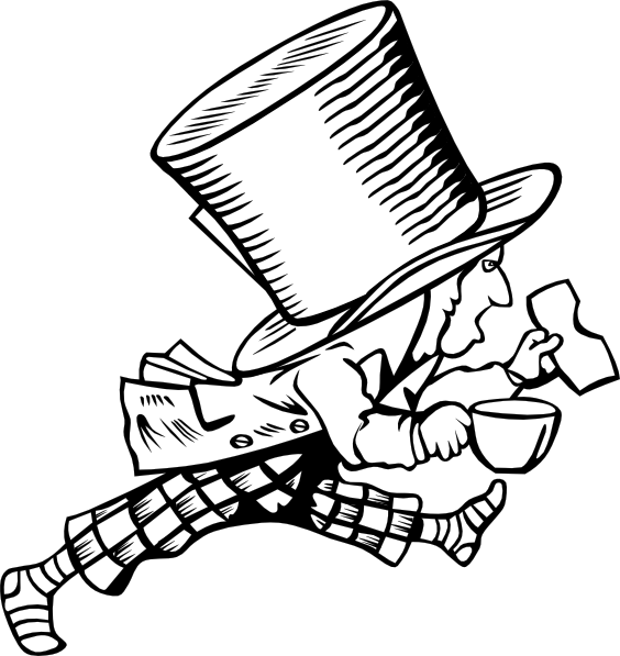 Mad Hatter Clip Art Free Vector / 4vector - Alice And Wonderland Clip Art Black And White (564x597)