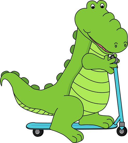 Alligator Riding A Scooter - Animals Going To School (493x550)