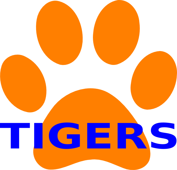 Orange Paw Print Tigers Clip Art At Clipart Library - Tigers Orange And Blue (600x576)