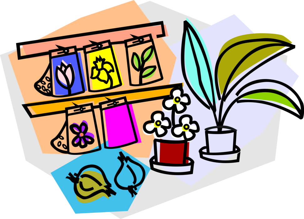 Vector Illustration Of Garden Nursery With Seed Packets - Vector Illustration Of Garden Nursery With Seed Packets (971x700)