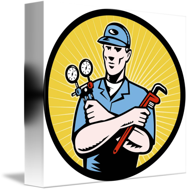 Repairman Serviceman Holding Ac Manifold Gauge Wre - Air Conditioning (640x650)