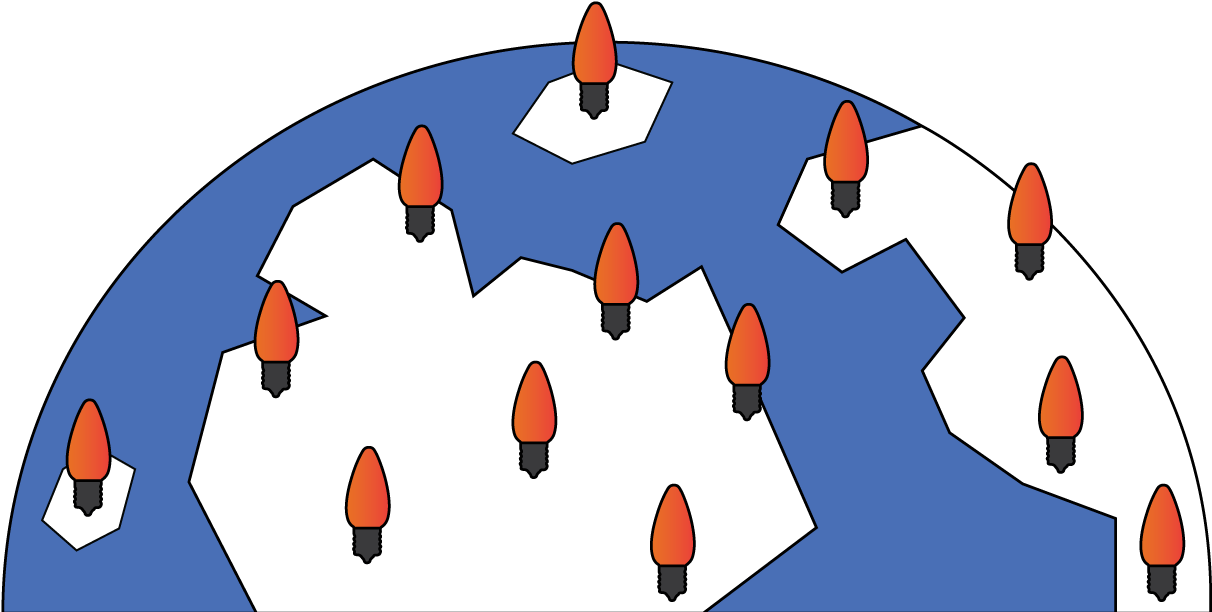 Earth With Light Bulbs For Map Markers - Earth With Light Bulbs For Map Markers (1222x615)