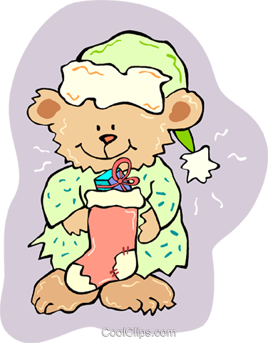 Teddy Bear With Christmas Stocking Royalty Free Vector - Teddy Bear With Christmas Stocking Royalty Free Vector (376x480)