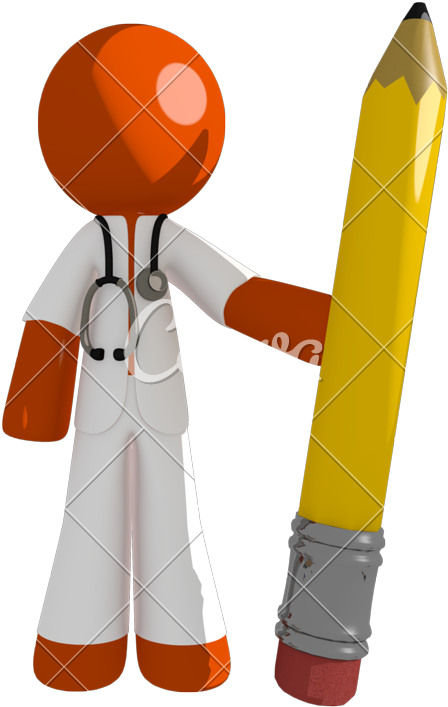 Orange Man Doctor Holding Giant Pencil - Pencil (555x800)