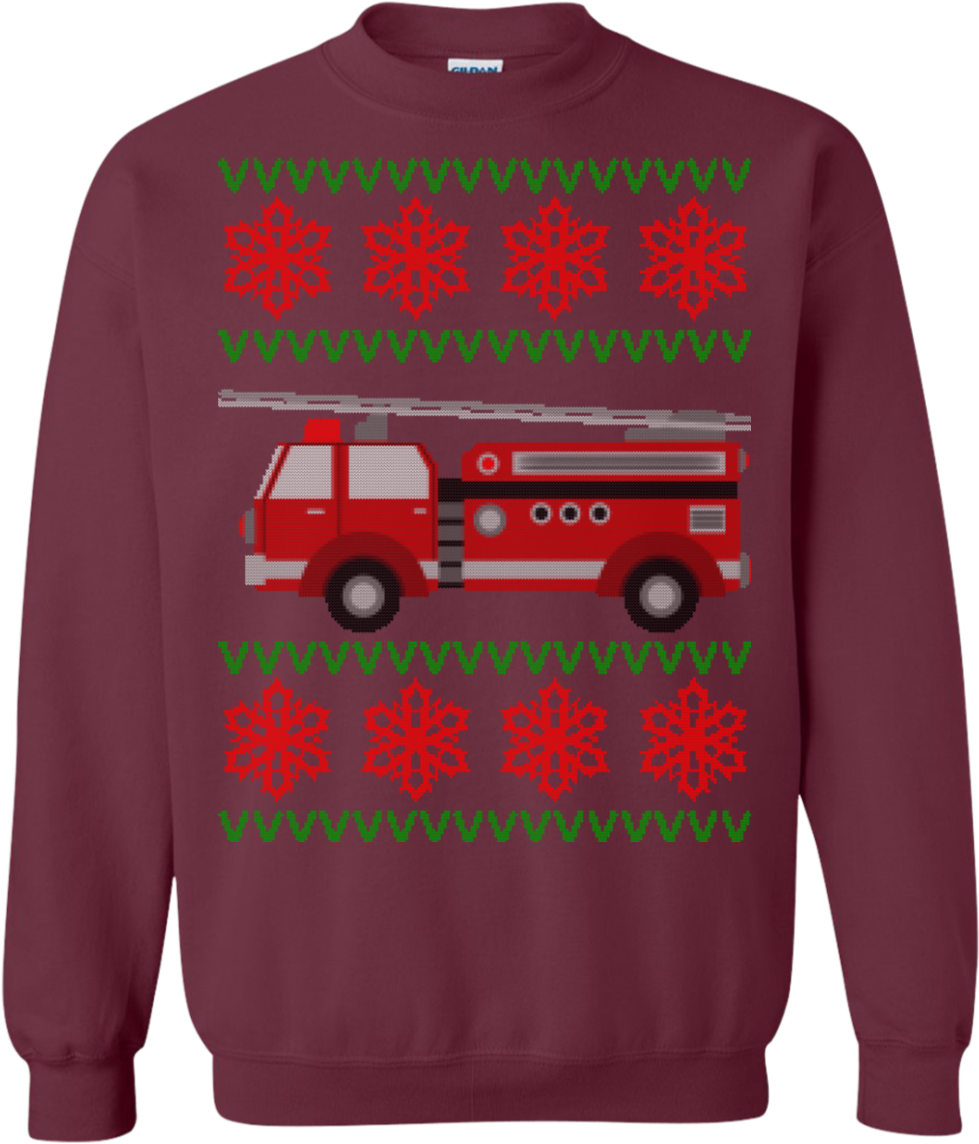 Get Fire Truck Ugly Christmas Sweatshirt From Tikideal - Crew Neck (1155x1155)