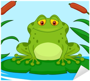 Cute Green Frog Cartoon On A Lily Pad Sticker • Pixers® - Lily Pad (400x400)