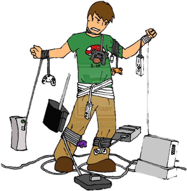 Average Time Spent Playing Video Game Per Week 22 Hours - Video Game Addiction Cartoon (692x710)