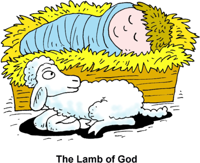 Lamb And Baby - Baby In A Manger Clipart (400x327)