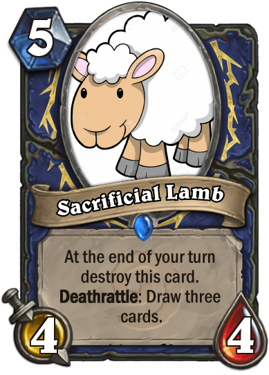 Sacrificial Lamb, Deathrattle Shaman Synergy - Galaxy Gifts Card Back (400x543)