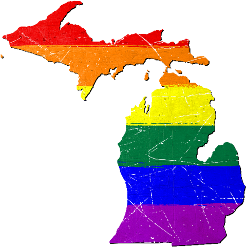 Michigan Silhouette Lgbt Pride Flag - Michigan State Shape Png (500x500)