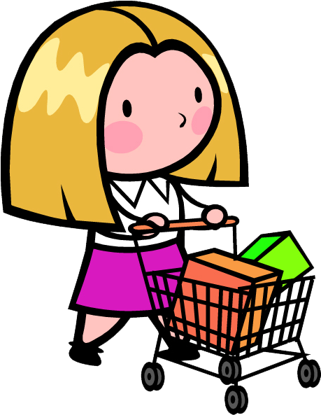 Shopping Cart Cartoon Illustration - Pushing Shopping Cart Cartoon (600x592)