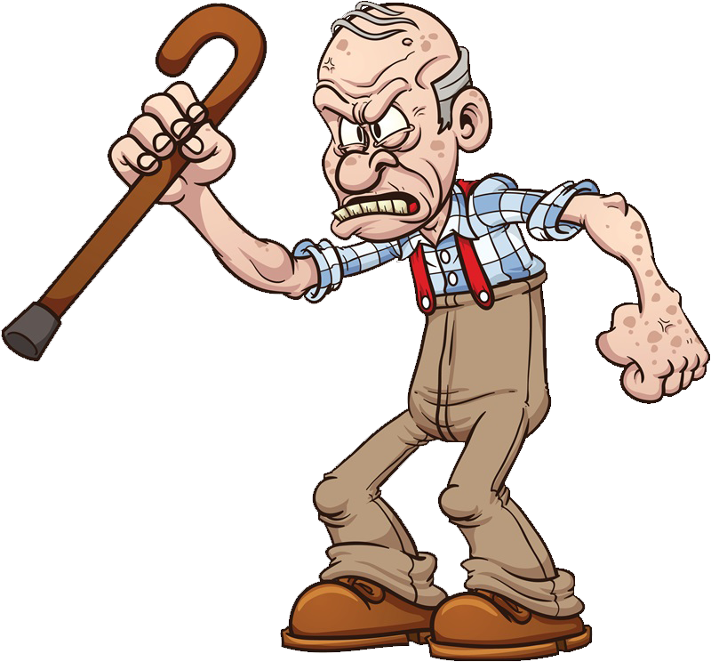 Old Men With Crutch - Grumpy Old Man Cartoon (800x744)