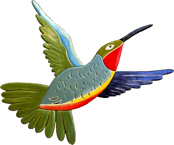 Large Free Form Ceramic Panel Of Hummingbird In Flight - Ruby-throated Hummingbird (640x542)