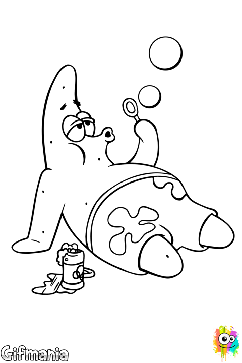 El Dibujo Patricio Con Pompas De Bob Esponja Para Colorear - Patrick Bob Esponja Preto (480x720)