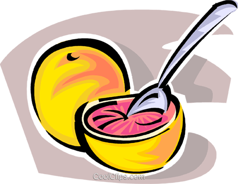 Sliced Grapefruit With Spoon Royalty Free Vector Clip - Sliced Grapefruit With Spoon Royalty Free Vector Clip (480x371)