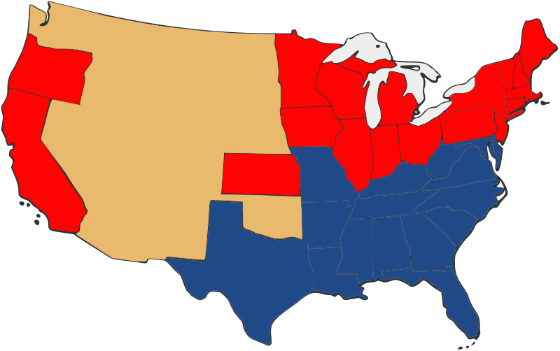 Slave And Free States Before The American Civil War-unbiased - American Civil War Map (800x502)