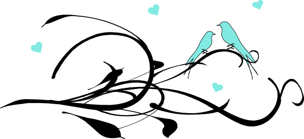 Love Birds On A Branch Clip Art At Clker - Flowers And Birds Heart Wall Art Sticker Decal, Black, (600x275)