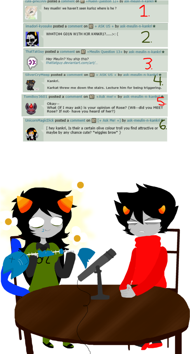 Meulin And Kankri Live Voice Action Question 2 By Ask - Cartoon (659x1211)