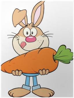 Hungry Rabbit Cartoon Character Holding A Big Carrot - Cute Blue Rabbit Throw Blanket (400x400)