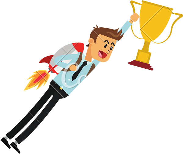 Flying Businessman With Jetpack Holding Trophy Cup - Trophy (800x800)