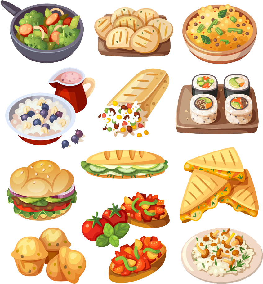 Fast Food Hamburger Sushi Illustration - 各 种 食物 (921x1000)