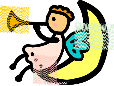 Angel Sitting On The Moon Playing Horn Royalty Free - Angel Sitting On The Moon Playing Horn Royalty Free (480x363)