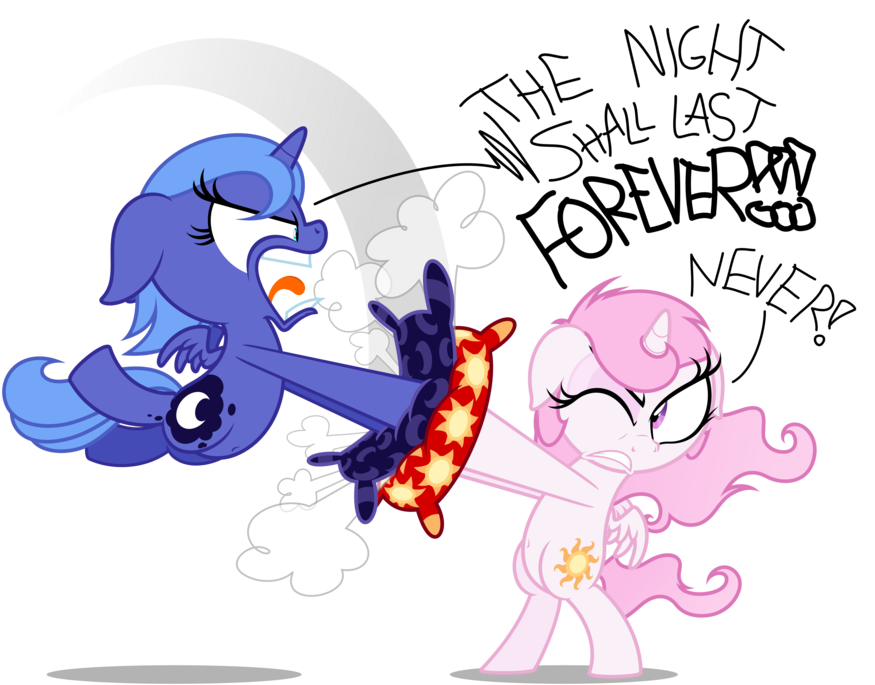 Pillow Fight By Zutheskunk - Princess Luna And Celestia Fighting (900x710)