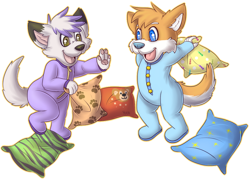 Pillow Fight By Yookeyyook - Cartoon (966x695)