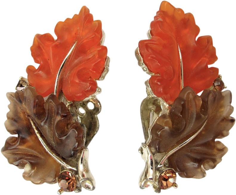 Lisner Lucite Oak Leaf Earrings In Orange And Brown - Earrings (790x790)