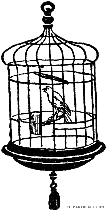 Birdcage Animal Free Black White Clipart Images Clipartblack - Cage In Black And White (354x700)