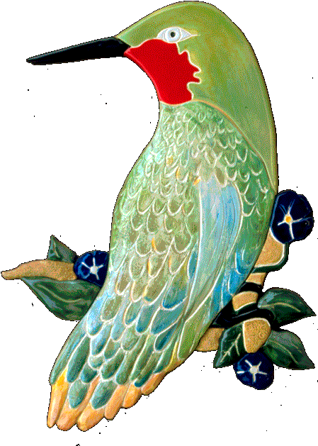 Large Free Form Ceramic Panel Of Hummingbird Perched - Large Free Form Ceramic Panel Of Hummingbird Perched (455x640)