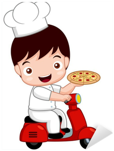 Illustration Of Cartoon Cute Pizza Chef On Bike Sticker - Chef Pizza Cartoon (400x400)