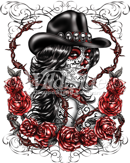 Day Of The Dead Cowgirl - T Shirt Design Skull For Woman (709x709)