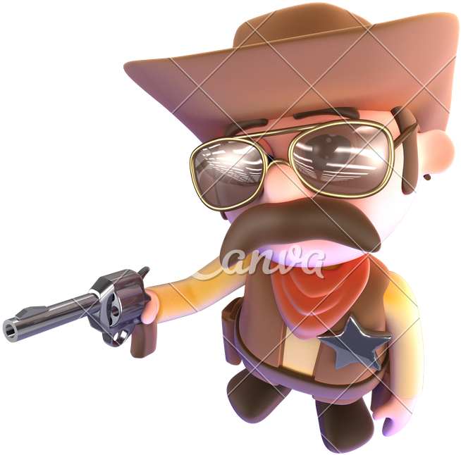 3d Funny Cartoon Cowboy Pointing His Gun Ready To Shoot - Poster (800x800)