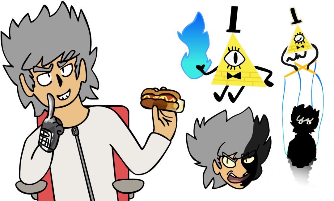 Hotdogs And Bill Cipher By Nekomaster1000 - Cartoon (1188x673)