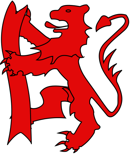 Lion Rampant Holding A Banderole - Coat Of Arms (440x526)